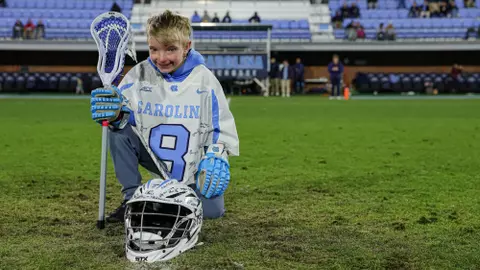 Team Impact honoree, Noah, was honored at halftime of the men?s lacrosse game against Stony Brook Friday night.
