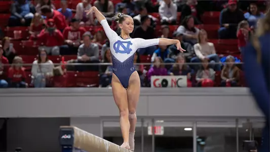 JoJo Valahovic 
balance beam
University of North Carolina Gymnastics v North Carolina State 
Reynolds Coliseum 
Raleigh, NC 
Friday, February 21, 2025