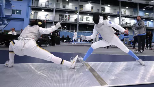 Freshman Lauren Yu competes in foil against Notre Dame during the ACC Championships at Eddie Smith Field House Sunday afternoon.
