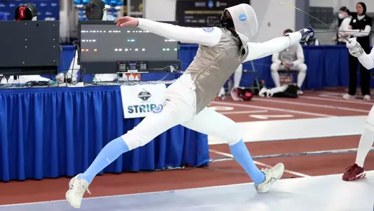 Freshman Peter Bruk competes at the NCAA Fencing Championships at Penn State's Multi-Sport Facility in University Park, Pa.