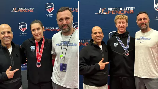 Peter Bruk and Sophia Kovacs medaling at April North American Cup