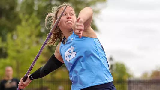 Graduate student Kate Joyce competes in javelin at the Duke Invitational in Durham.