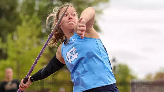 Graduate student Kate Joyce competes in javelin at the Duke Invitational in Durham.