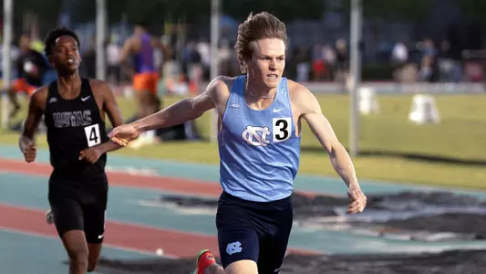 Senior Ethan Strand strides to the finish line as he runs the second-fastest 1500m time In NCAA history (3:33.22) during the Duke Twilight meet at Morris Williams Track & Field Stadium Sunday evening.