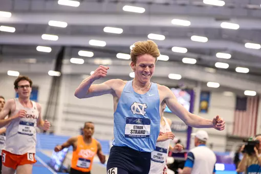 Ethan Strand Celebrates winning the 3,000m National Championship