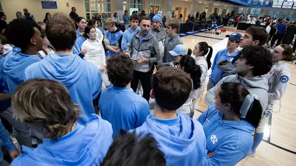 Matt Jednak, huddle 
University of North Carolina Fencing v Air Force 
Beguinet Classic  
Wilson Recreation Center 
Durham, NC 
Saturday, February 8, 2025