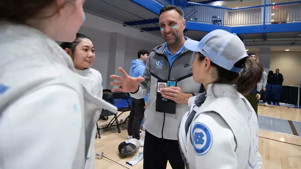 Matt Jednak, huddle 
University of North Carolina Fencing v Air Force 
Beguinet Classic  
Wilson Recreation Center 
Durham, NC 
Saturday, February 8, 2025