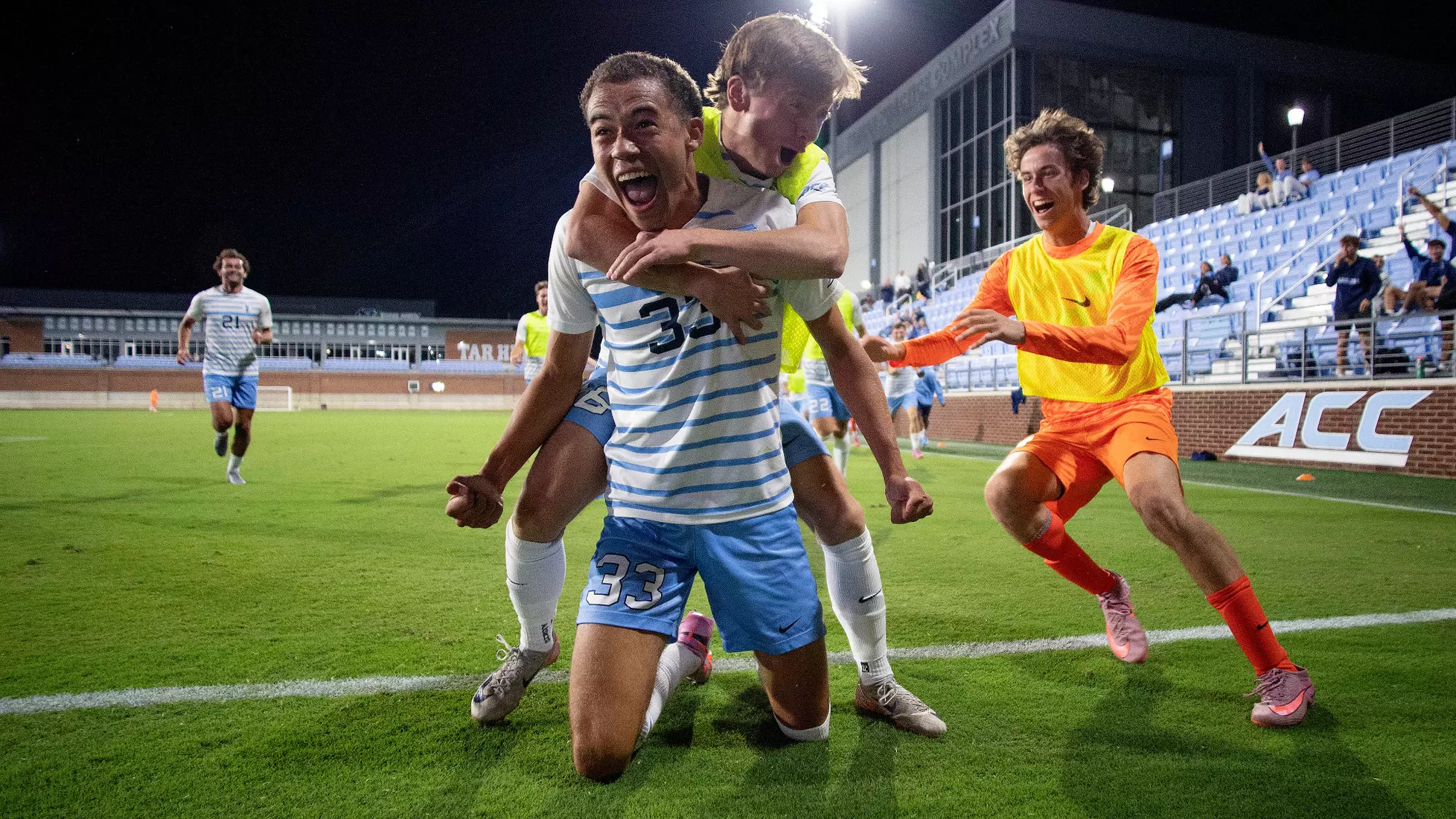 Riley Berge, celebration 
University of North Carolina Men’s Soccer v Memphis 
Dorrance Field 
Chapel Hill, NC 
Tuesday, September 16, 2025
