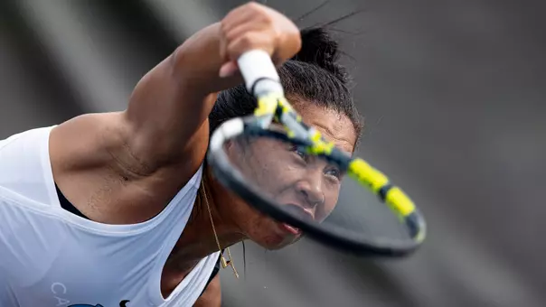 Graduate student Ange Oby Kajuru serves during ITA All American Championships at Cary Tennis Park Friday in Cary.