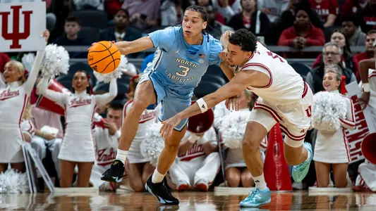 Sophomore Matt Able controls the ball against Indiana at Gainbridge Fieldhouse in Indianapolis, Ind. Sunday.