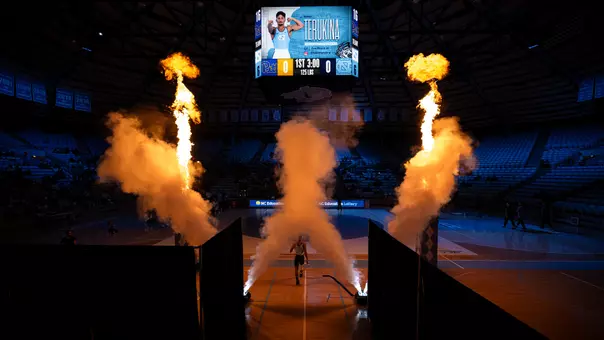 Graduate student Kysen Terukina is introduced for his 125-pound bout against Pitt at Carmichael Arena Friday.