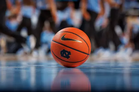 CHAPEL HILL, NC - FEBRUARY 07: A detail view of a basketball with the North Carolina Tar Heels logo during a game against the Duke Blue Devils on February 07, 2026 at the Dean Smith Center in Chapel Hill, North Carolina. North Carolina won 71-68. (Photo by Peyton Williams/UNC/Getty Images)