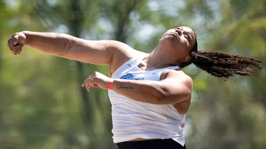 Senior Skylar Bohlman competes in the discus throw during the Raleigh Relays at the Paul Derr Track Facility in Raleigh Friday.