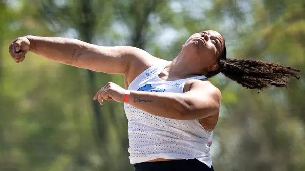 Senior Skylar Bohlman competes in the discus throw during the Raleigh Relays at the Paul Derr Track Facility in Raleigh Friday.