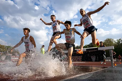 UNC runners compete in the 3000-meter steeplechase during the Raleigh Relays at the Paul Derr Track Facility in Raleigh Thursday.