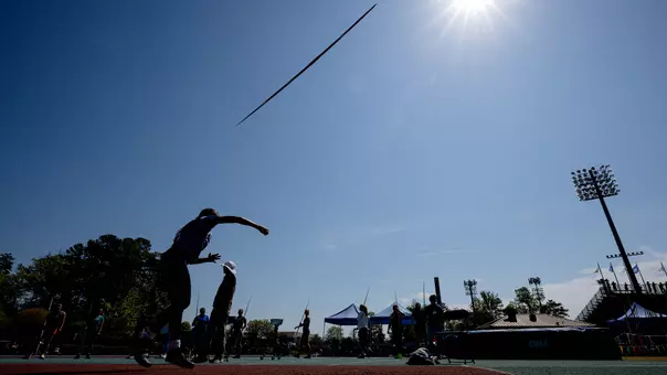 Junior Spencer Young competes in the javelin during the Duke Invitational at Morris Williams Stadium in Durham Saturday.