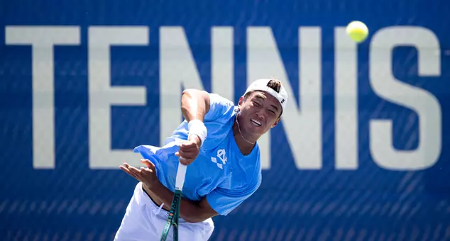 Sophomore Chris Xu serves the ball during the ACC Tournament at the Cary Tennis Park Wednesday.