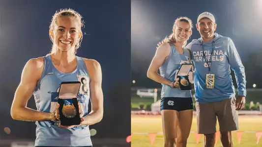 Makayla Paige Poses On Podium With Coach Milt after winning the ACC