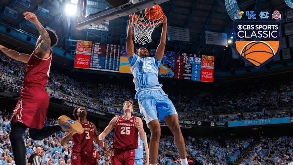 CHAPEL HILL, NC - DECEMBER 30: Jarin Stevenson #15 of the North Carolina Tar Heels dunks the ball during a game against the Florida State Seminoles on December 30, 2025 at the Dean Smith Center in Chapel Hill, North Carolina. North Carolina won 79-66. (Photo by Peyton Williams/UNC/Getty Images) *** Local Caption *** Jarin Stevenson