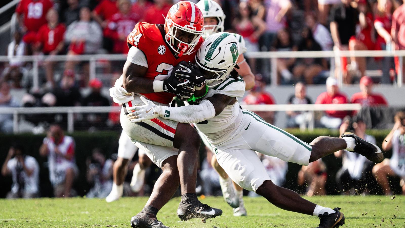 Collin Gill tackles a ball carrier