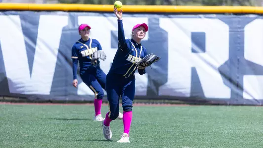 Carson Fischer throwing the ball from the outfield
