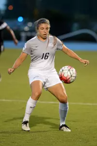 UNF women's soccer player prepares for the ball to come to her