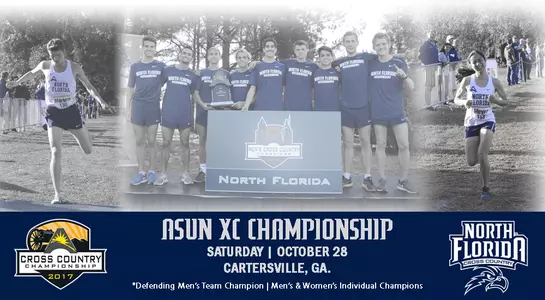 Collage of cross country athletes including Nick Morken, Eden Meyer and men's team in preparation for ASUN Championship