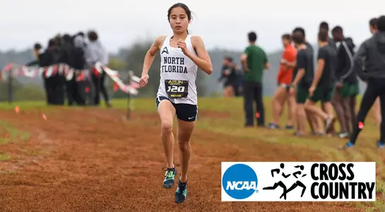 Eden Meyer runs alone on a cross country trail