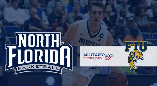 Basketball preview graphic for FIU game with Garrett Sams dribbling in the background
