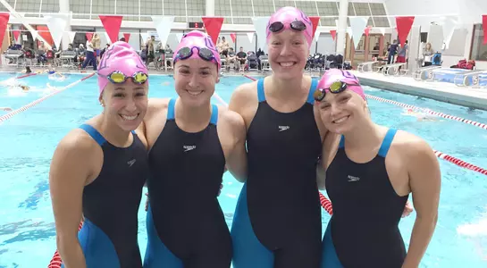 The North Florida swim team's A relay group set a school record in 200-yard Medley Relay at CCSA Championship