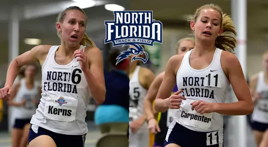 Emily Kerns and Audrey Carpenter running in indoor track and field races