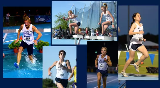 Collage of action photos for track highlighting various UNF athletes