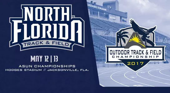 Graphic featuring Hodges Stadium hosting ASUN Track Championship