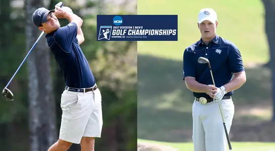 Philip Knowles and Dillon Woods hit golf shots