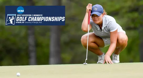 Nathalie Nygren lines up a putt on the green in the 1st Round of the NCAA Regional