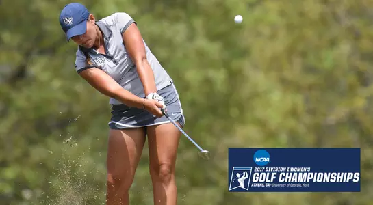 Nathalie Nygren chips a ball onto the green at the NCAA Athens Regional