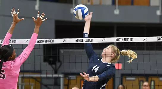 Taryn Griffey tips the volleyball over the net