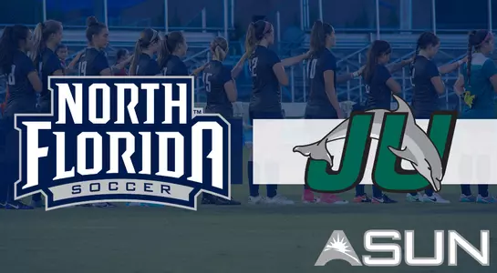 Women's soccer line up and UNF & JU logos on top