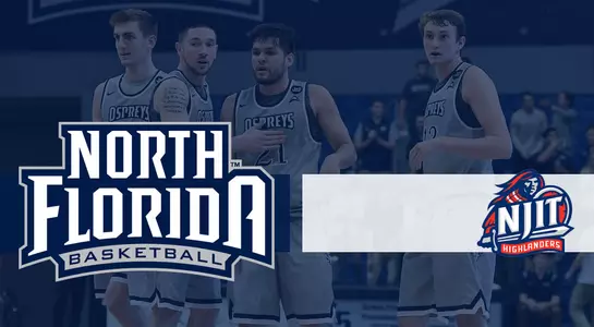 Basketball preview graphic for NJIT game with background photo showing players waiting on free throw line