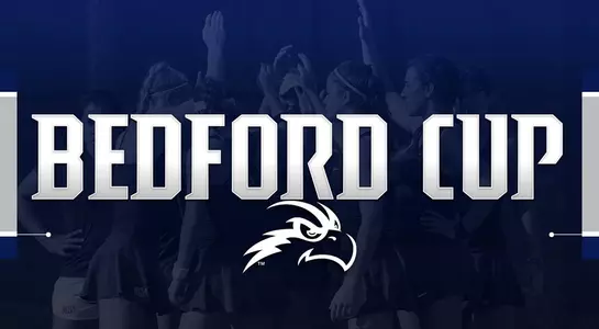 A huddle picture with blue hue over it that says Bedford Cup with the Osprey Head on the picture.