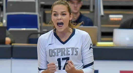 Madilyn McCarty celebrates a point during the volleyball match.