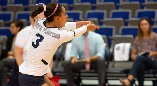 Gabby O'Connell follows through on a digging after making contact with the volleyball.