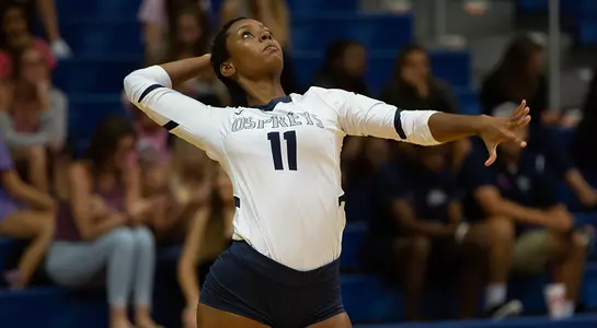 Charyari Ramos brings her right arm back to deliver a serve.