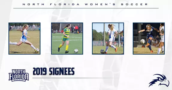 Graphic announcing UNF women's soccer signees for 2019