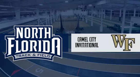 preview graphic for track and field meet at Camel City Invitational with background image of JDL Fast Track facility
