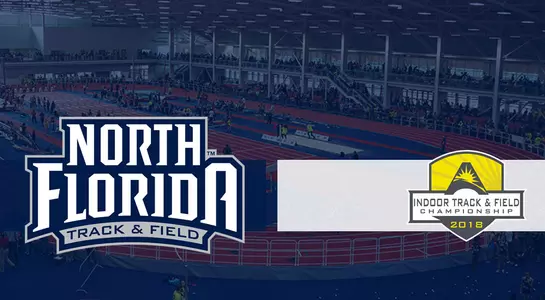 Track & Field preview graphic for Osprey participation in ASUN Championship with image of Liberty Indoor Track Complex in the background