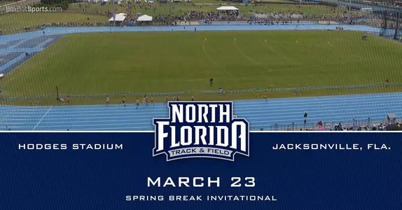 Track preview graphic for Spring Break Invitational with image of Hodges Stadium in the background
