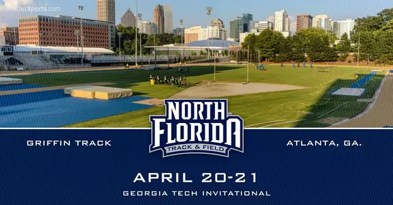 Preview graphic for track and field meet at Georgia Tech Invitational with image of Griffin Track in background