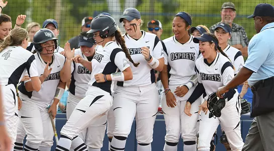 Dominica Cocuzza celebrates with the team at the plate.