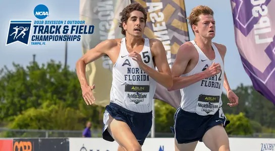 Tyler Stahl and Nick Morken run side-by-side to the finish line in the 1500m